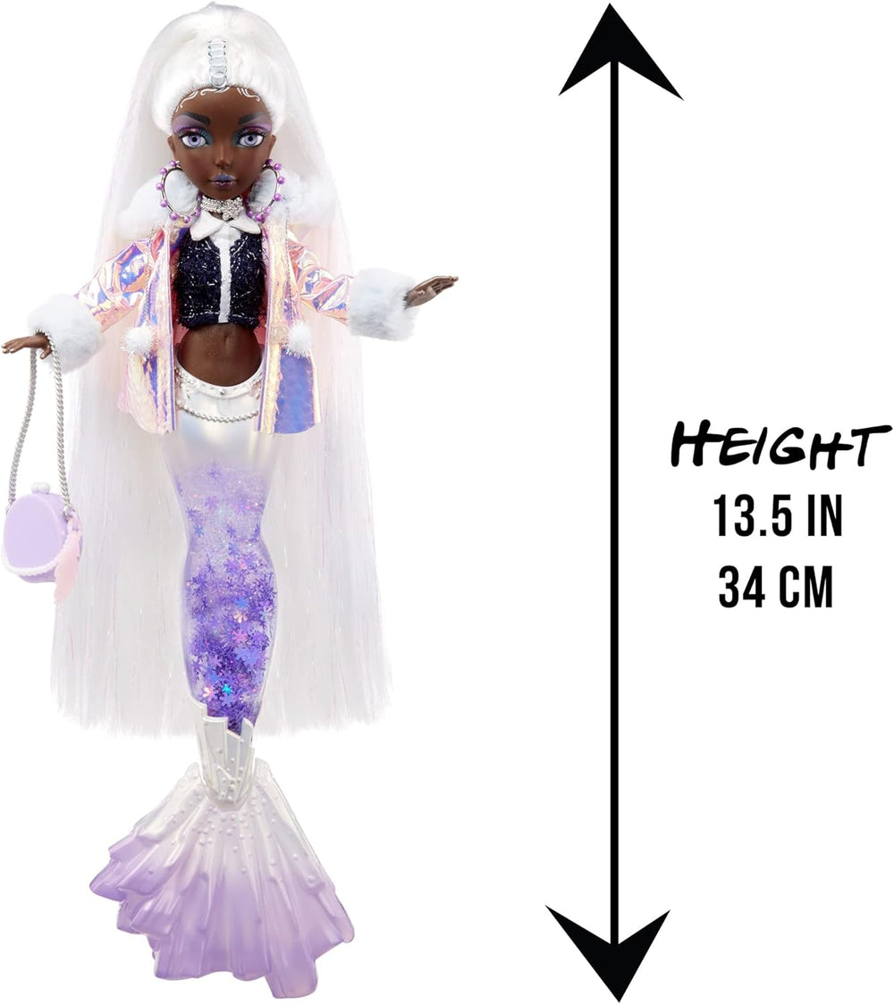 Mermaze Mermaidz™ Zimní vlny Crystabella™ Meerjungfrau-Modepuppe s barevnou vatou, lesknoucí se schwanz und Zubehör