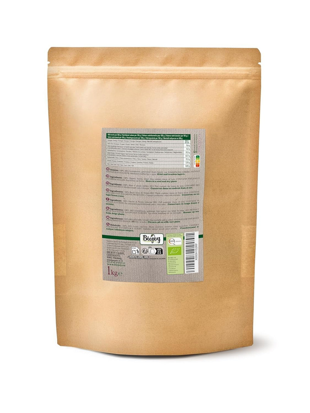 Biojoy fructe de aronia organice (1 kg), uscate și întregi (Aronia melanocarpa) Produse deshidratate Naty Shop