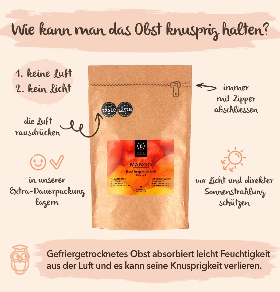 BRIX Mango liofilizat | Natural, felii de mango uscat 95 g | Great Taste Award fructe uscate, mango liofilizat | Fără OMG, fără gluten, vegan, vitamine reținute Produse deshidratate Naty Shop