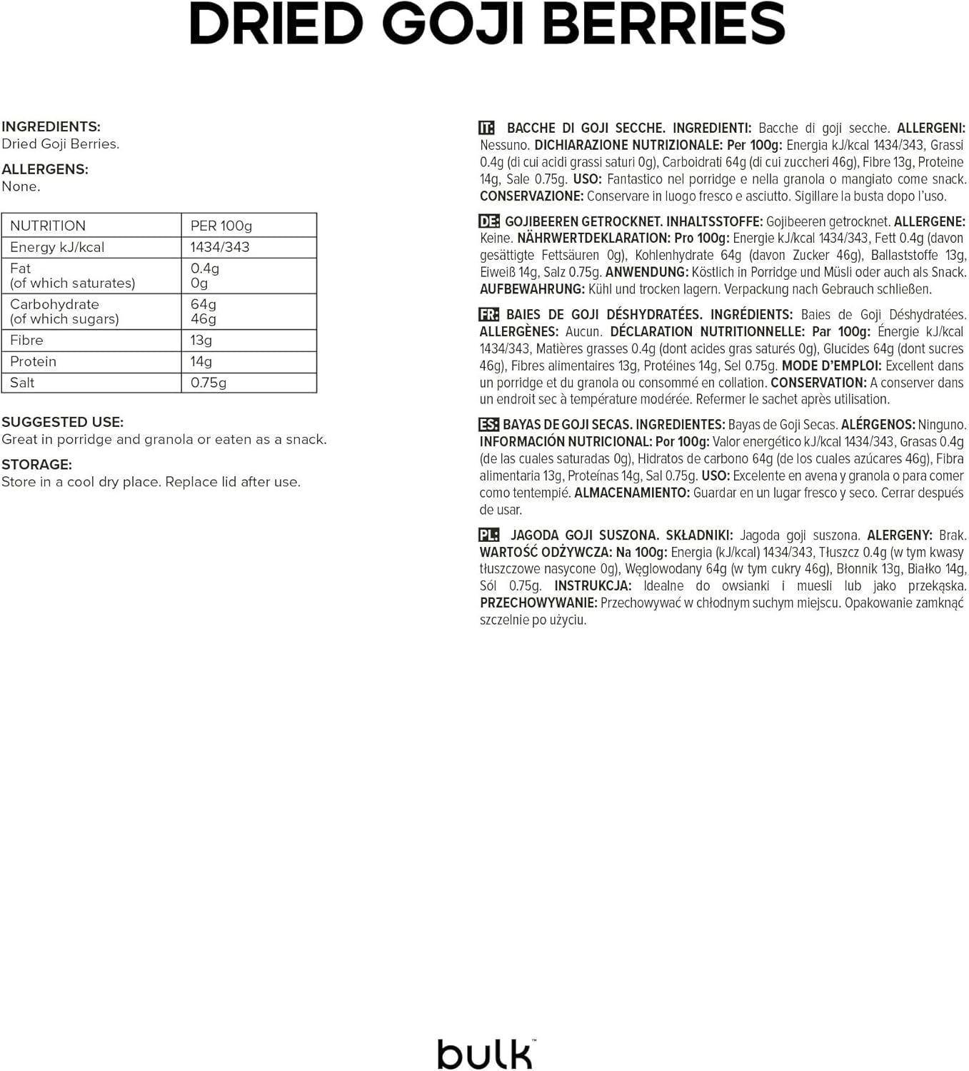 Bulk Goji Berries uscate, 500 g, ambalajul poate varia Produse deshidratate Naty Shop