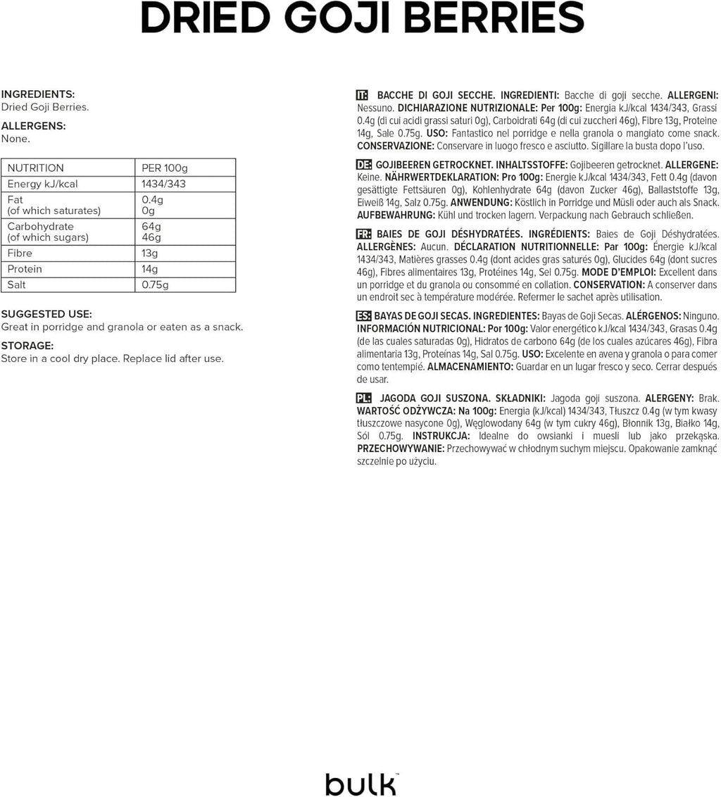 Bulk Goji Berries uscate, 500 g, ambalajul poate varia Produse deshidratate Naty Shop