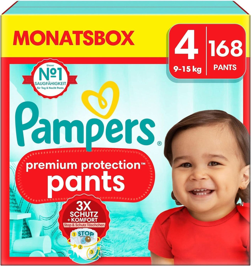 Pampers Baby Nappies Pantaloni mărimea 5 (12-17Kg) Premium Protection, Junior cu buzunar Stop and Protect, 144 scutece Panty Mama si Copilul Naty Shop 4 (168 buc) Premium Protection Pants