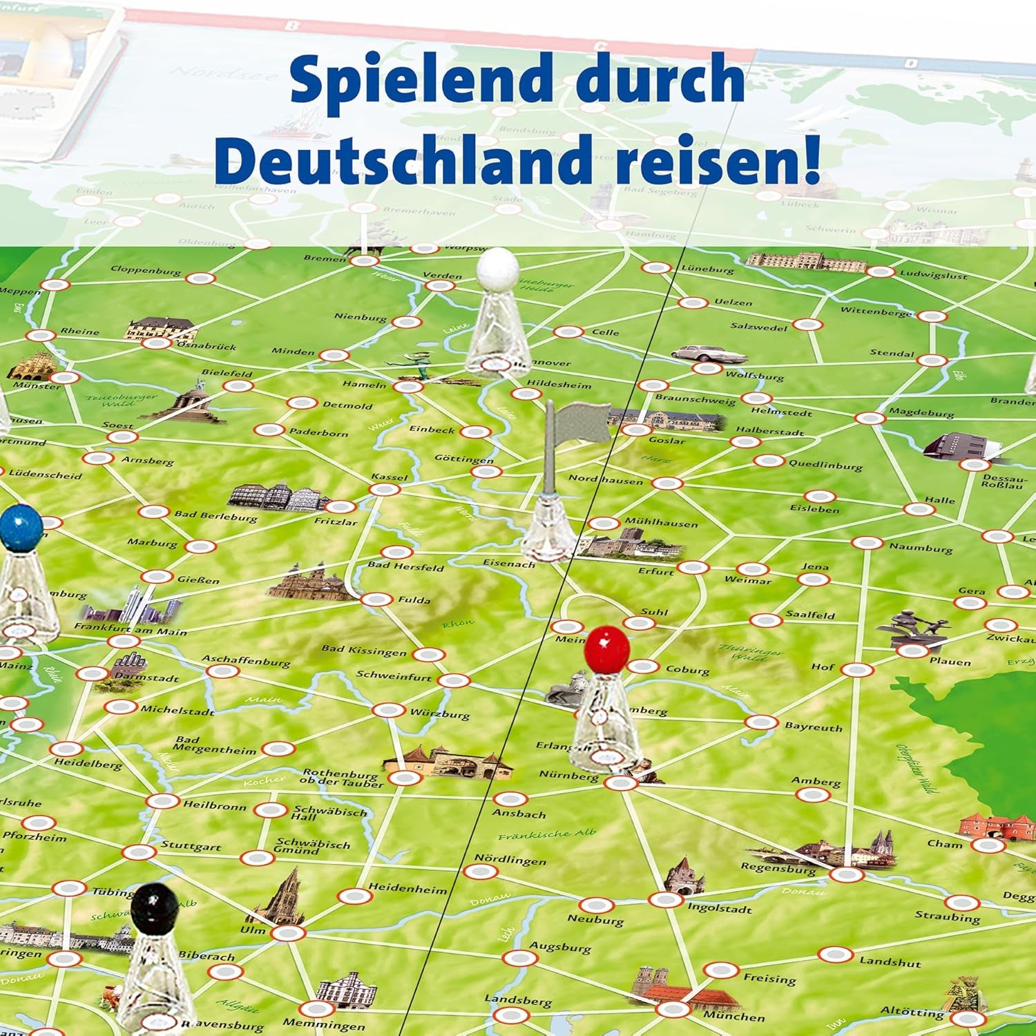 Ravensburger Family Game 26492 – Tour of Germany – rodinná klasika, věk 8+ – párty hra, Německo Cestování, desková hra až pro 6 hráčů, věk 8+
