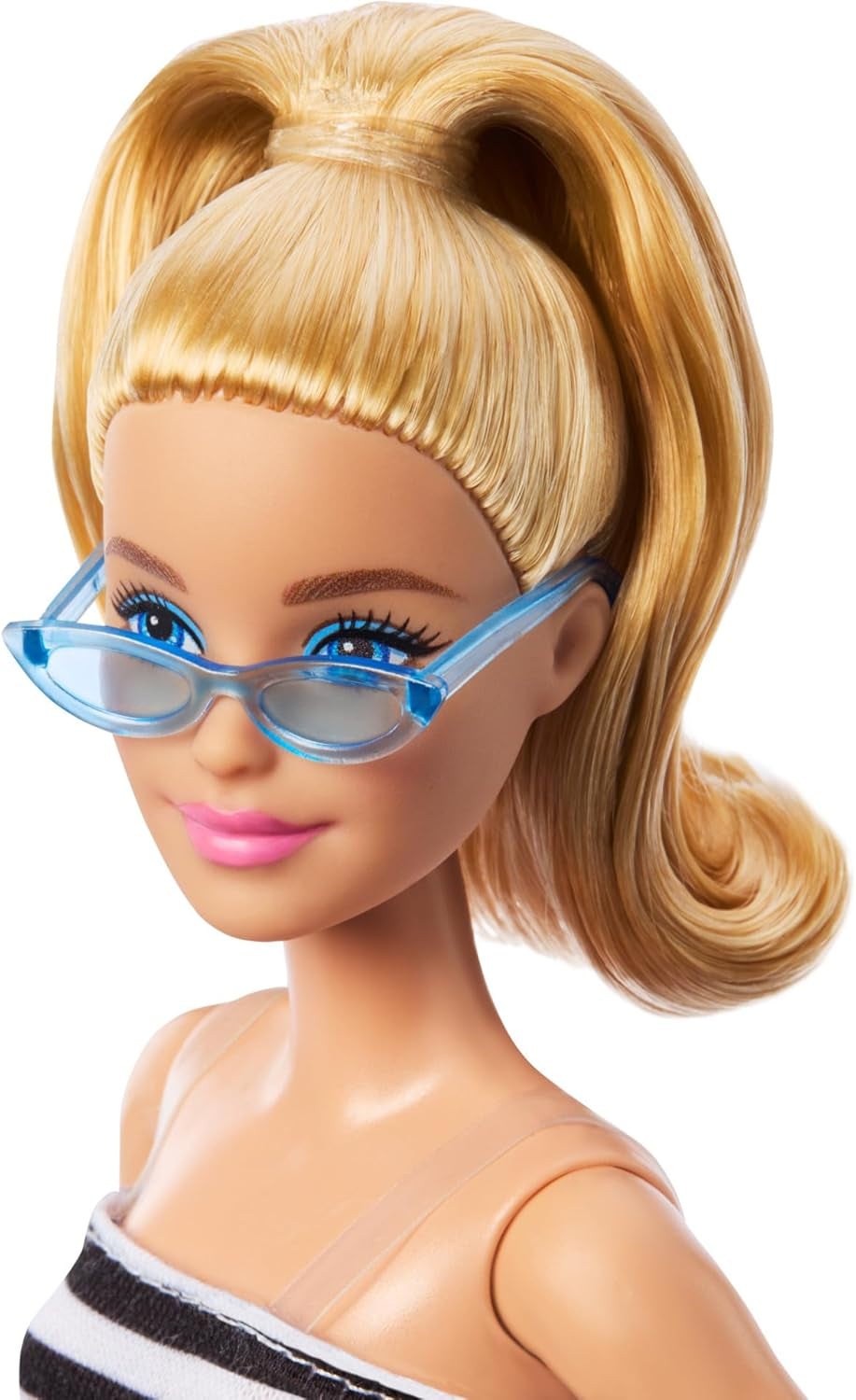 Panenka Barbie Fashionistas č. 213 blondýnka v pruhovaném top růžové sukni a slunečních brýlích Sběratelská módní panenka 65. narozeniny HRH11 Naty Shop Dolls