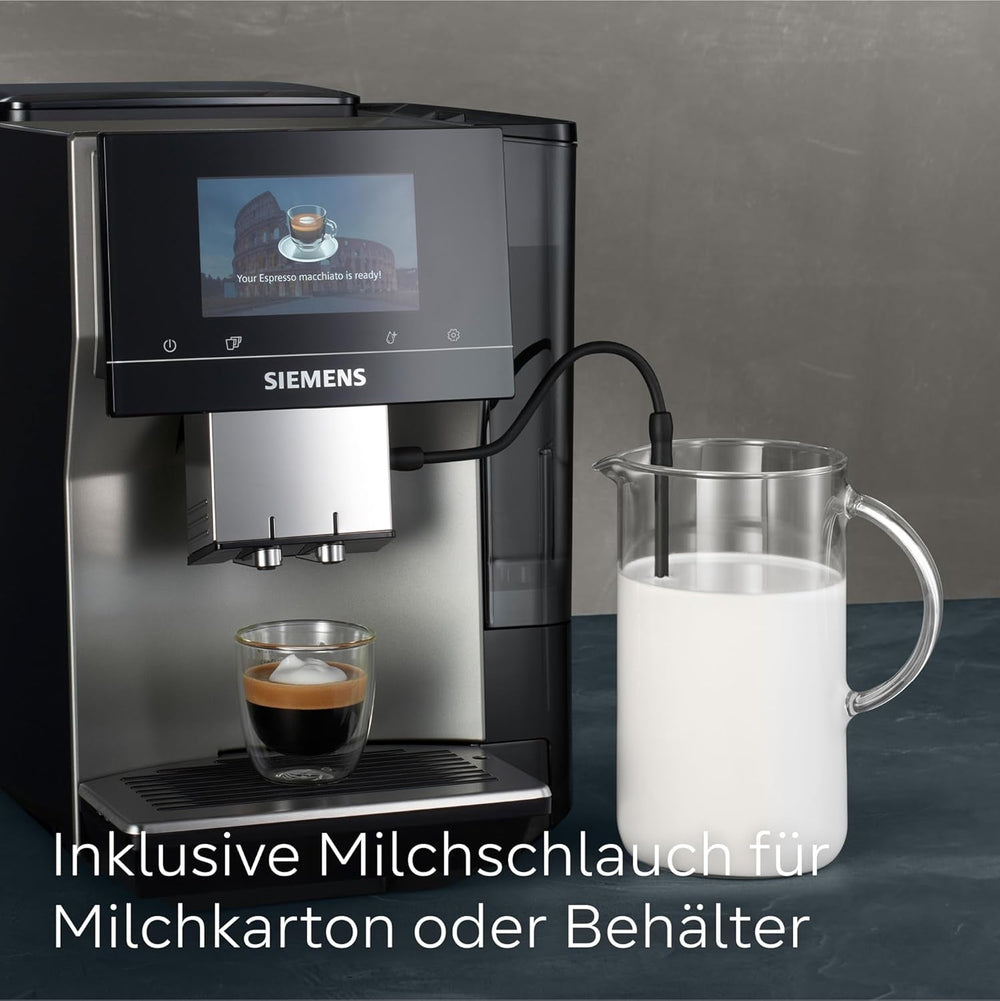 Espressor automat Siemens EQ700 classic TP715D01, control prin aplicație, preparare la rece, afișaj tactil intuitiv, până la 10 creații individuale de cafea ca favorite, curățare automată cu abur, 1500 W, gri-argintiu
