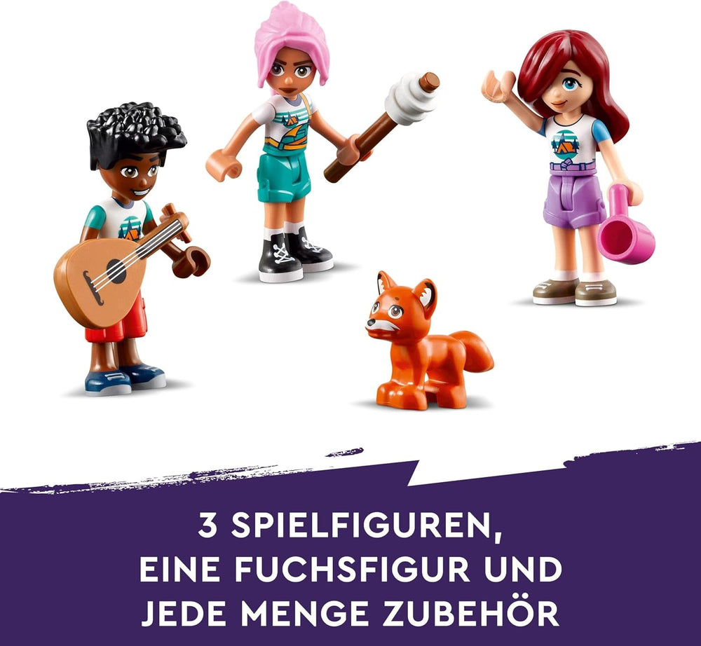 LEGO Friends Útulné chatrče v dobrodružném táboře, Venkovní sada na hraní rolí, Dětská hračka pro dívky a chlapce od 7 let se 3 figurkami a liškou, Kempingová hračka 42624 Stavebnice Besuche den LEGO-Store