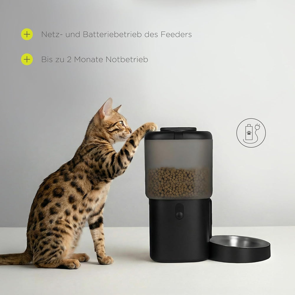 Feast Automatische Futterautomat Katze s aplikací a kamerou, Live-Video s Nachtsicht a Zwei-Wege-Audio, Portionskontrolle, Edelstahl-Napf, Katzen Trinkbrunnen s filtrem, 4,5 l a 2,5 l