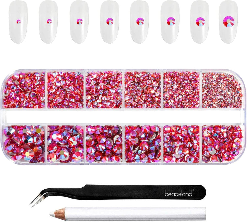 Beadsland 2500Pcs Glas Nailart Strasssteine Kristall Flatback Edelsteine Runde, ​​Für Handwerk Gemischt 8 Größen SS4 ~ SS30 Mit Picking Pinzette Und Stift (Kristall Weiss)