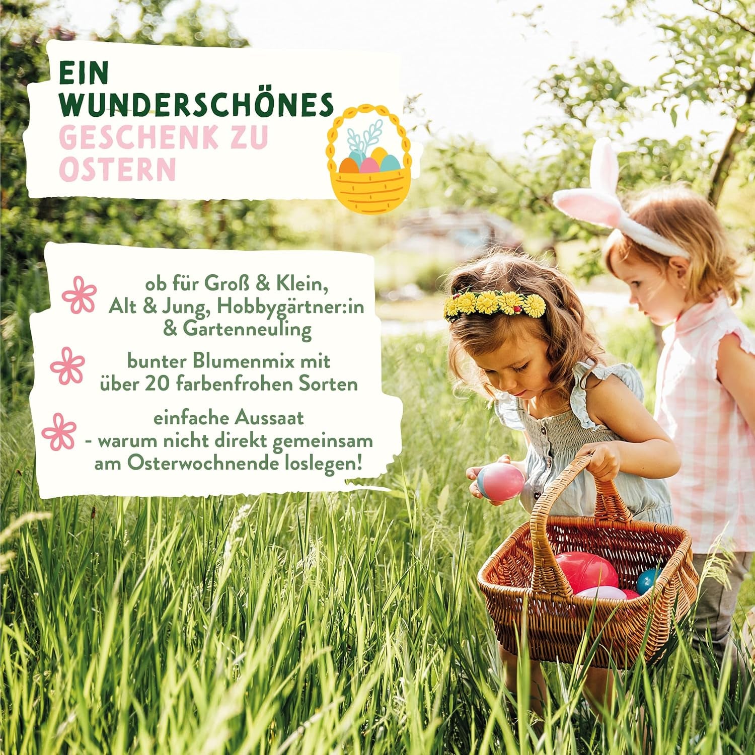 Blumensamen Wildblumenwiese I Blumen Saatgut Als Ostergeschenk, Ostergras Samen I Blumen Samen Oster Geschenk U. Oster Geschenk Kinder I Wildblumen Samen I Blumensamen Tütchen Für Blumenwiese