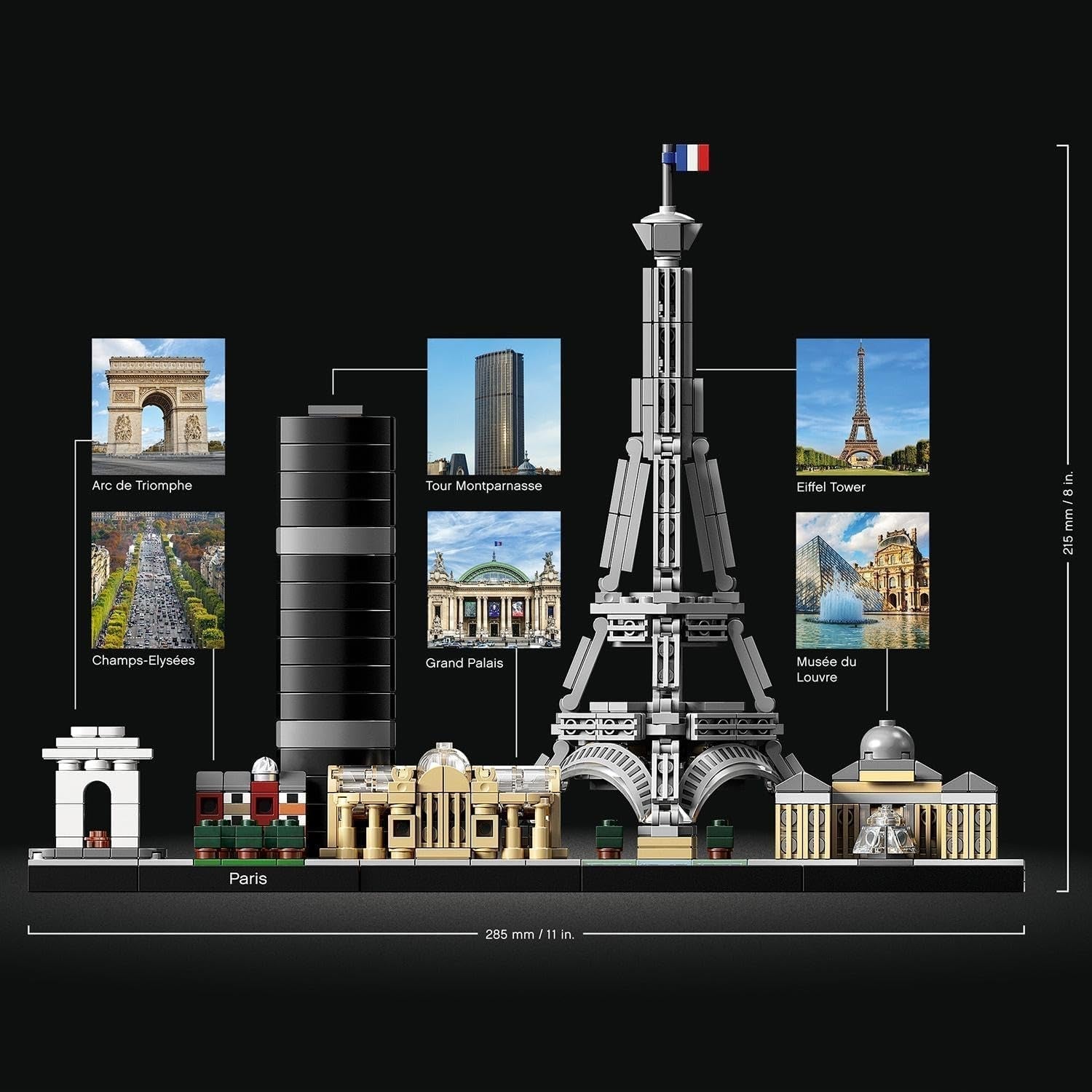 LEGO Architecture Paříž, Eiffelova věž, Champs-Élysées a modelová stavebnice Louvre, kolekce Skyline, dekorace pro domácnost a kancelář, nápady na dárky pro sběratele, muže a ženy 21044 Stavebnice Besuche den LEGO-Store