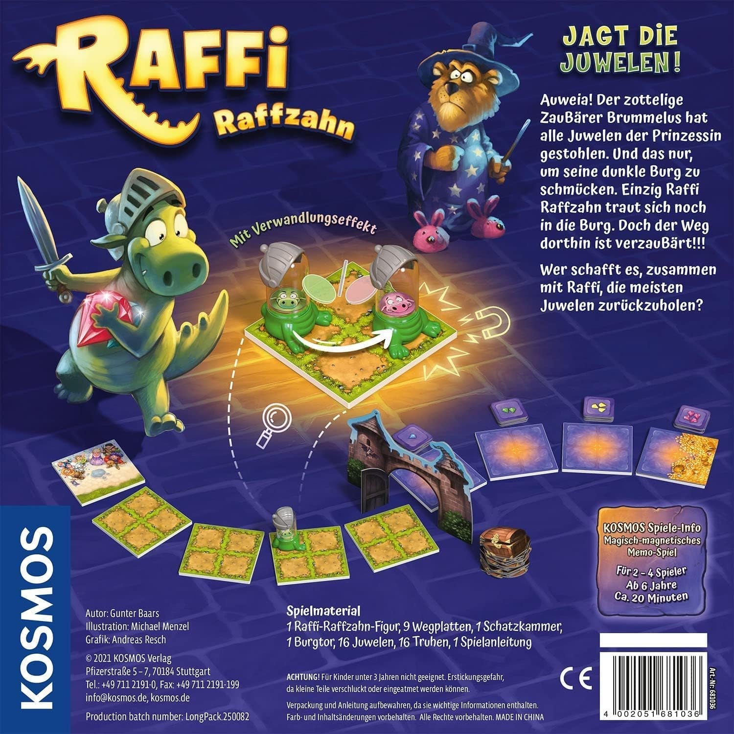 KOSMOS 681036 Raffi Raffzahn - Vânătoarea bijuteriilor, joc captivant pentru copii cu figurină magnetică de dragon, joc de societate pentru 2-4 copii cu vârsta de 6 ani și peste sau pentru întreaga familie