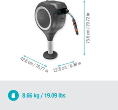 Cutie furtun terasă Gardena RollUp M: Cutie rezistentă la intemperii cu tehnologie de rulare și furtun de 20 m, pentru udarea grădinilor de dimensiuni medii cu terasă, înfășurare automată, albă (18615-20)