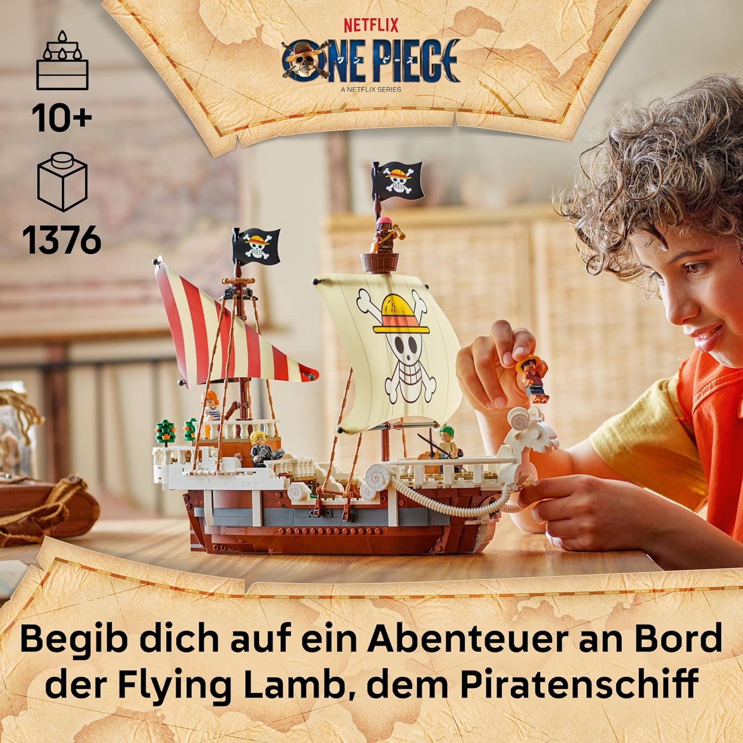 LEGO ONE PIECE - Das Piratenschiff Flying Lamb (Going Merry) - Hra s 5 minifigurkami - vč. Luffy, Zoro & Nami - Spielzeug zum Bauen - Geschenk für Jungen, Mädchen & Fans ab 10 Jahren - 75639
