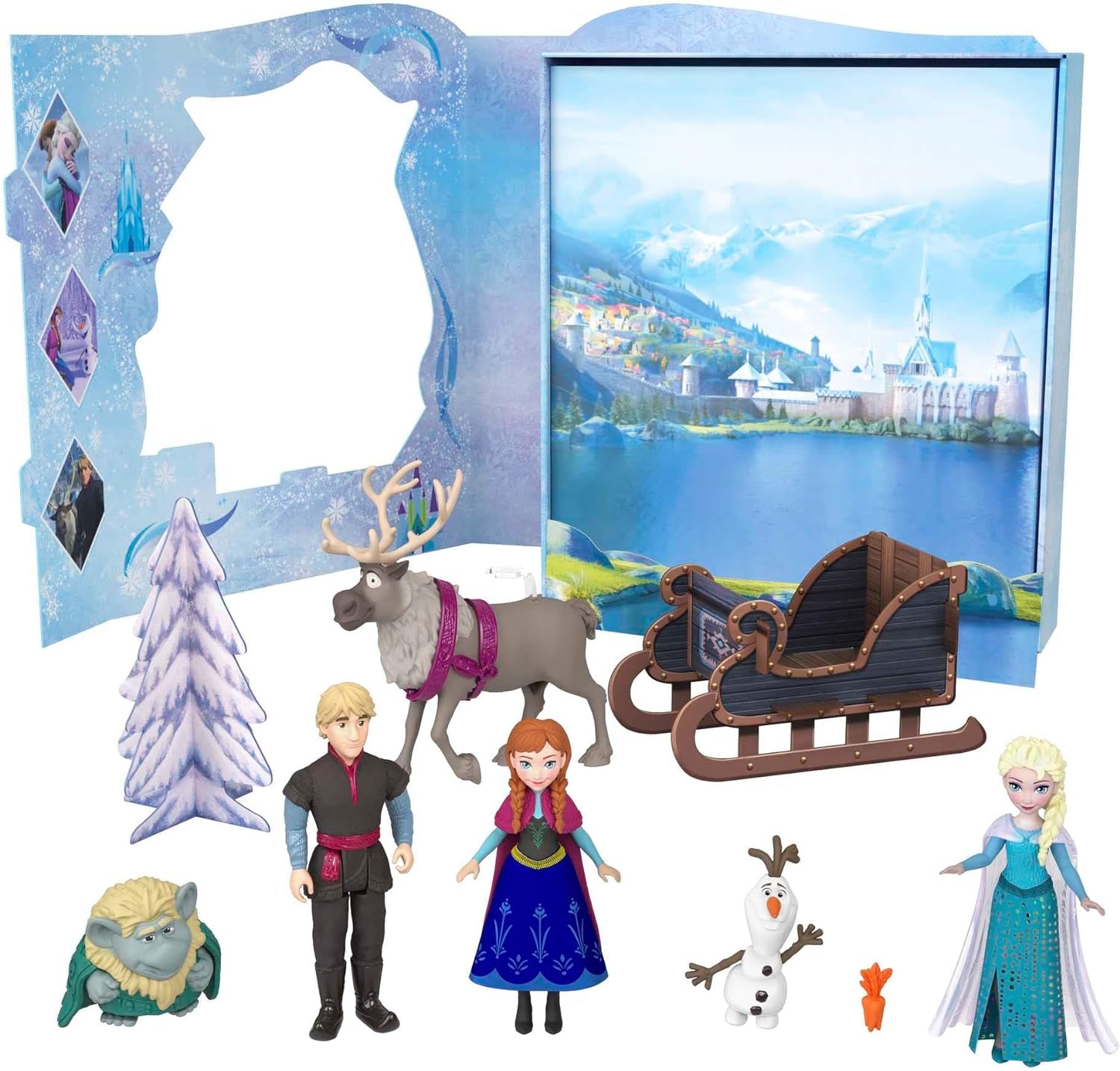 Mattel DISNEY Frozen - Set de basm cu 6 figurine jucăușe preferate, ambalaj interactiv și accesorii pentru copii, HLX04