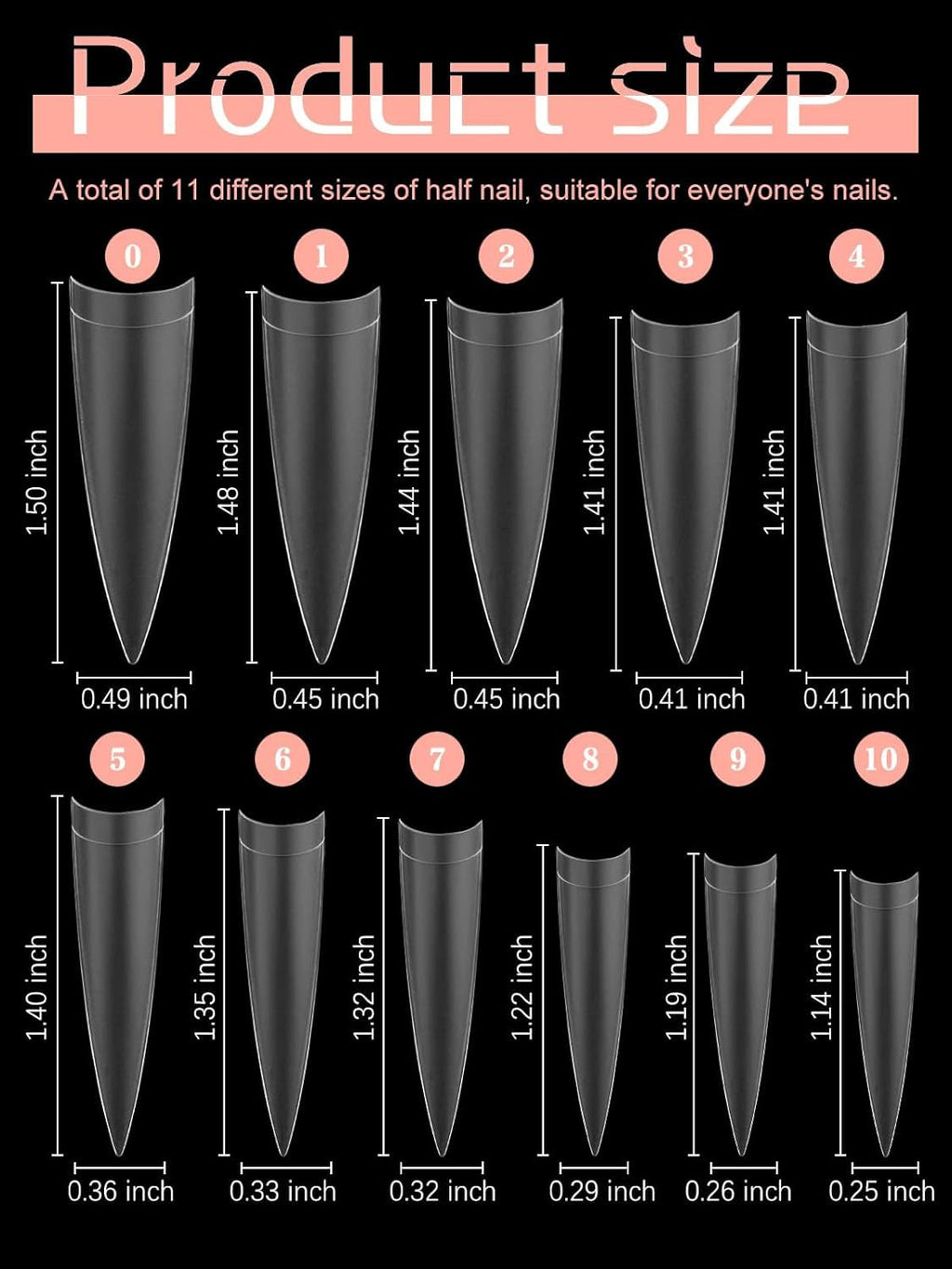 EBANKU 500 bucăți vârfuri unghii false artificiale, vârfuri mate cu gel moale, transparente, vârfuri unghii artificiale pentru extensii de unghii, set unghii false, 12 mărimi-A