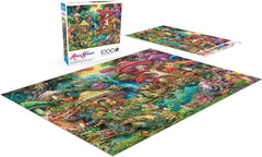 Buffalo Games - Aimee Stewart - Merry Mushroom Village Picnic - Puzzle de 1000 de piese pentru adulți, puzzle provocator, perfect pentru serile de jocuri - Ready Made Size 26.75 X 19.75 Cm Puzzle Naty Shop