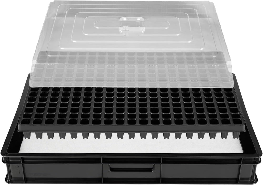 Rozmnožovací systém GW-285 se skládá z profesionálního podnosu na vodu GW657, odpovídající kapilární podložky (absorpce vody 3 l na m2) a podnosu s 285 květináči (23x23mm, výška 54mm) v Euro velikosti (600x400mm)