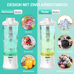 Mixér Smoothie Maker to Go, Mini Standmixer Tragbar Mit 6-Klingen Edelstahl, Enstafter Mit Reisedeckel, USB přenosný mixér Elektrisch 600 ml láhev, Mixer Shaker Slushy Maker Wasserdichter Bucatarie Naty Shop