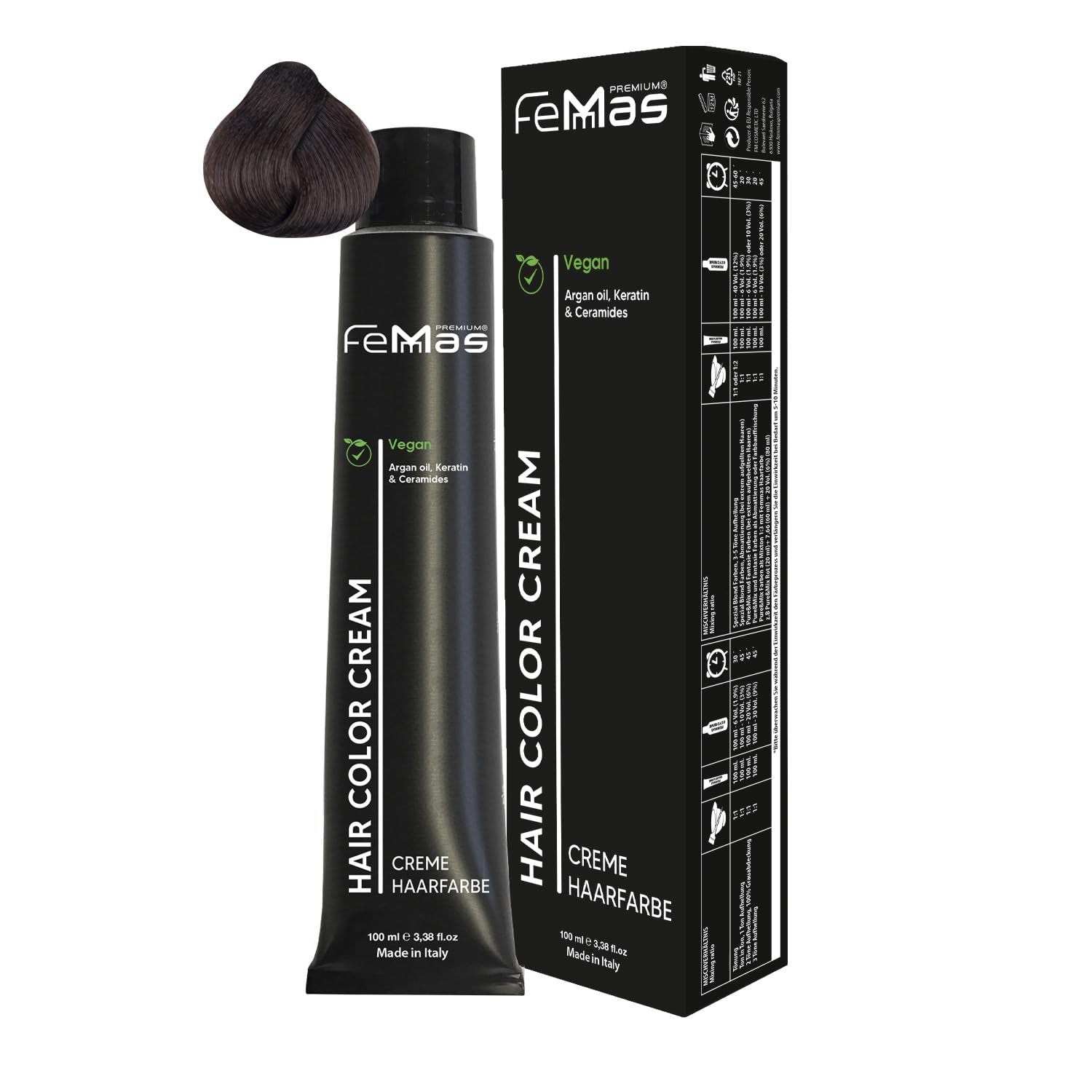 FemMas Hair Colour Pure & Mix Red I Cremă profesională cu ulei de argan, keratină și ceramide I Ca o vopsea de păr permanentă sau nuanță pentru rezultate radiante, de lungă durată I 100 ml