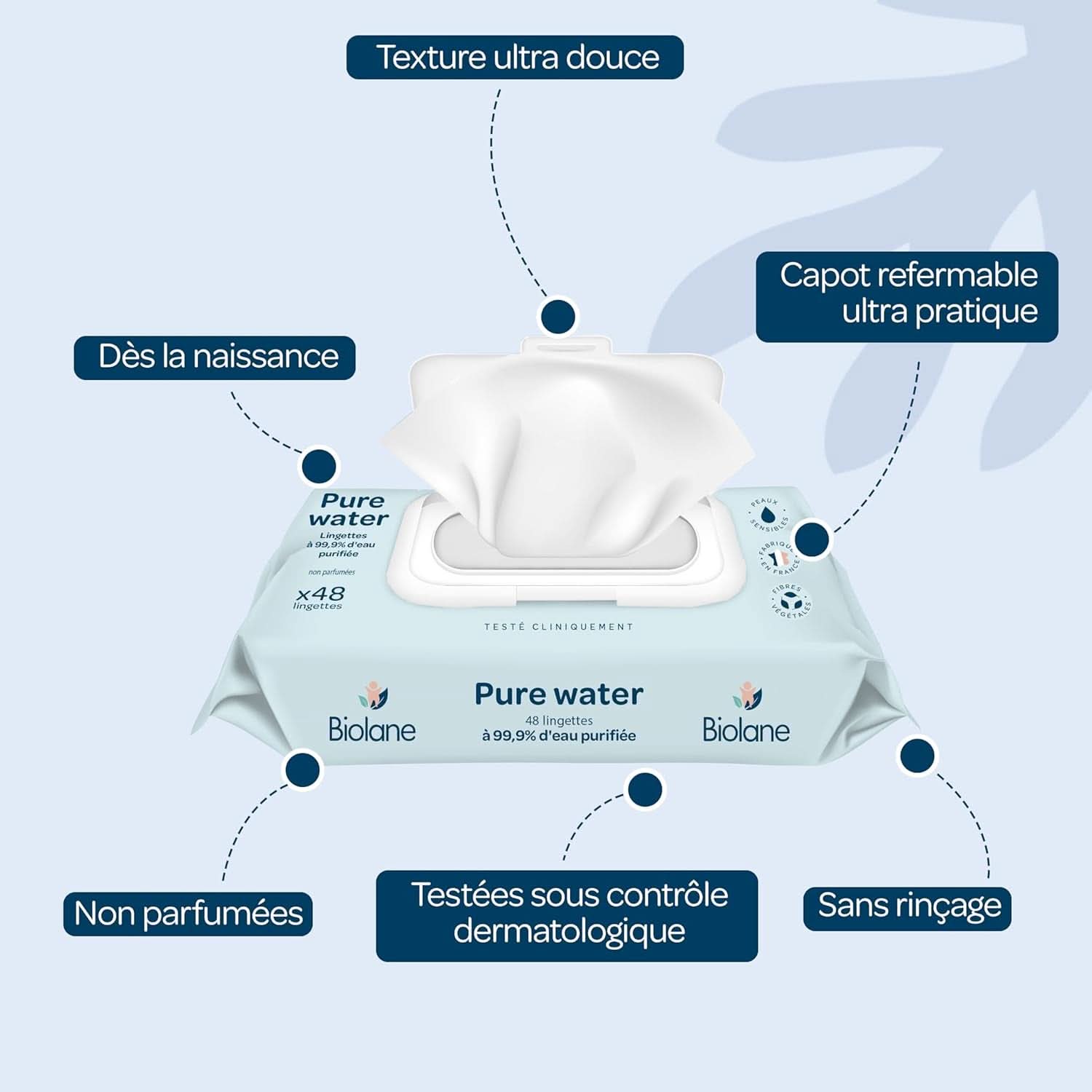 Čistící ubrousky pro miminka BIOLANE Čistá voda - Pro citlivou pokožku - Od narození Baby Wet Wipes Naty Shop