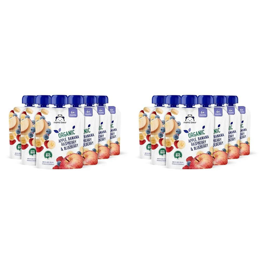 Mama Bear, bio pyré různé ovoce, sada 6 x 90 gramů Matka a dítě Naty Shop 12 x 90 gramů Jablka, banány, borůvky a maliny