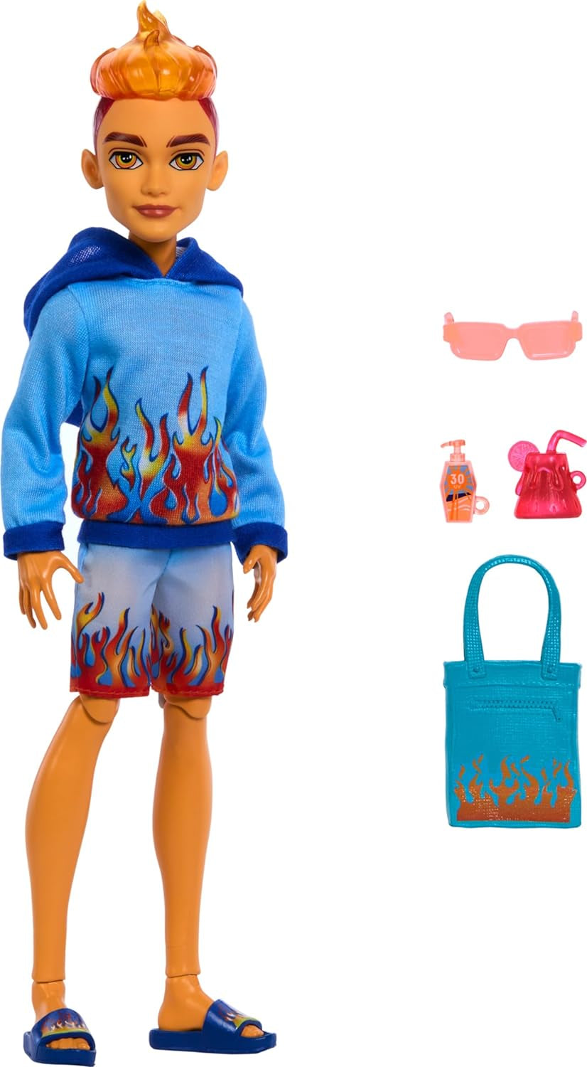 Ostrov Monster High Scare-adise Clawdeen Wolf Puppe s Badeanzug, Jogger und Strandzubehör wie Visier, Wasserflasche und Buch