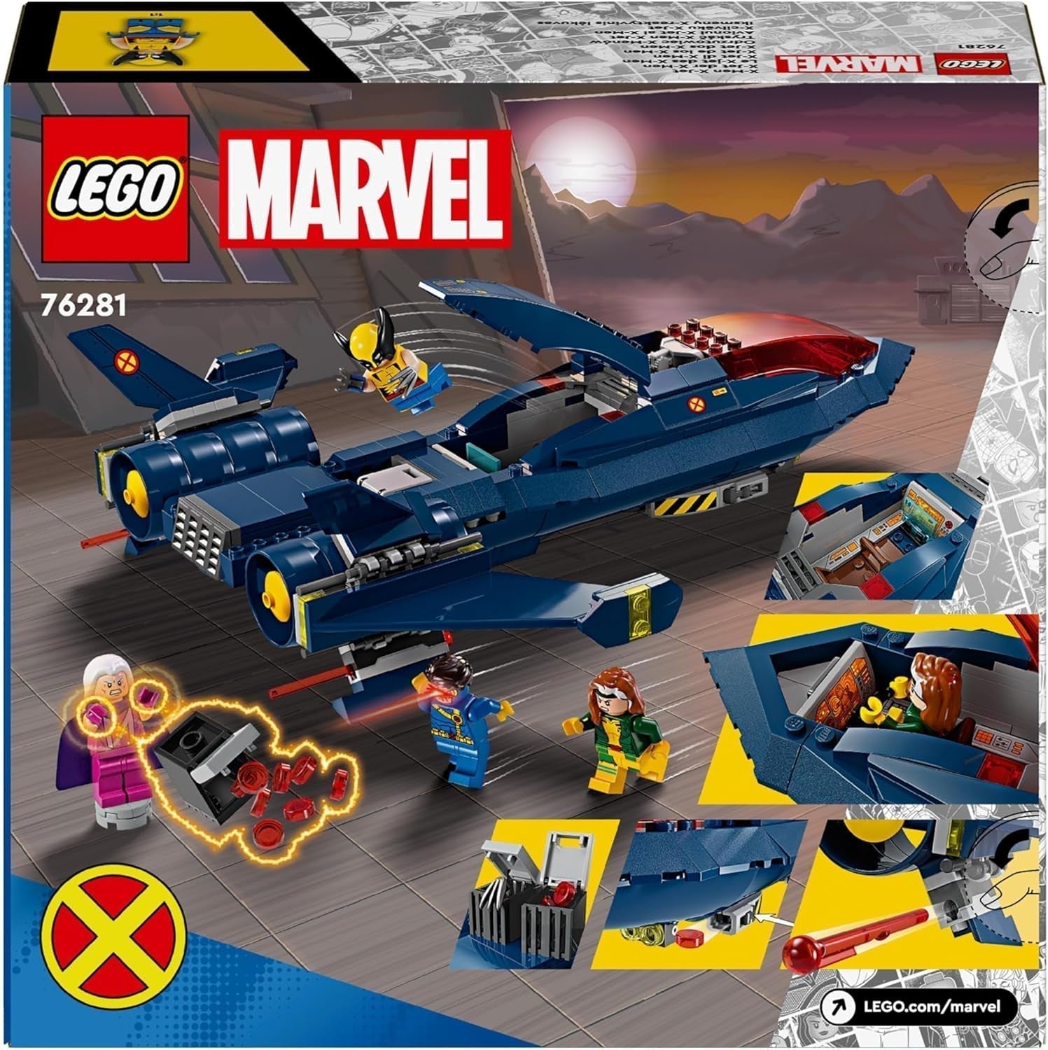 LEGO Marvel X-Jet Stavební model letadla X-Men s figurkami včetně Wolverina a Rogue Superhrdina Hračka pro děti Dárek pro chlapce a dívky 8 let staré 76281 Stavebnice Beuche den LEGO-Store