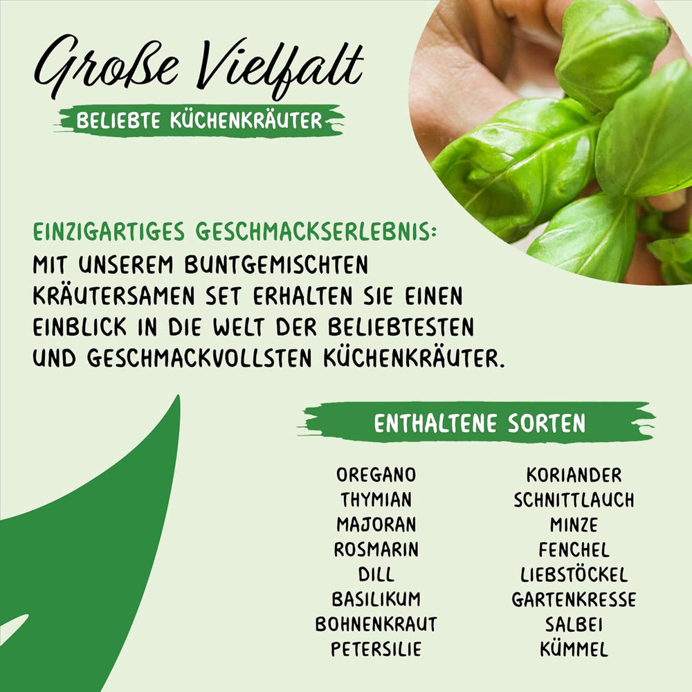 Prademir – Kräutersamen Set aus 16 beliebten Küchenkräutern – Kräuter Anzuchtset mit 100% Natursamen aus Portugal – Kräuter Saatgut aus Oregano, Tymián, Majoránka, Rosmarin, Kopr, Basilikum, Sage uvm