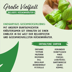 Prademir – Kräutersamen Set aus 16 beliebten Küchenkräutern – Kräuter Anzuchtset mit 100% Natursamen aus Portugal – Kräuter Saatgut aus Oregano, Tymián, Majoránka, Rosmarin, Kopr, Basilikum, Sage uvm