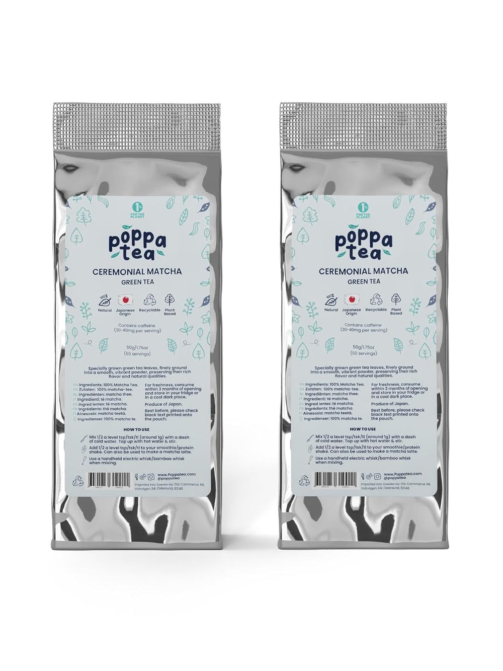 Poppatea Matcha Tea - Ceremonial - Frunze de ceai verde japonez (pungă de reumplere de 50 g, Matcha cu Chai)