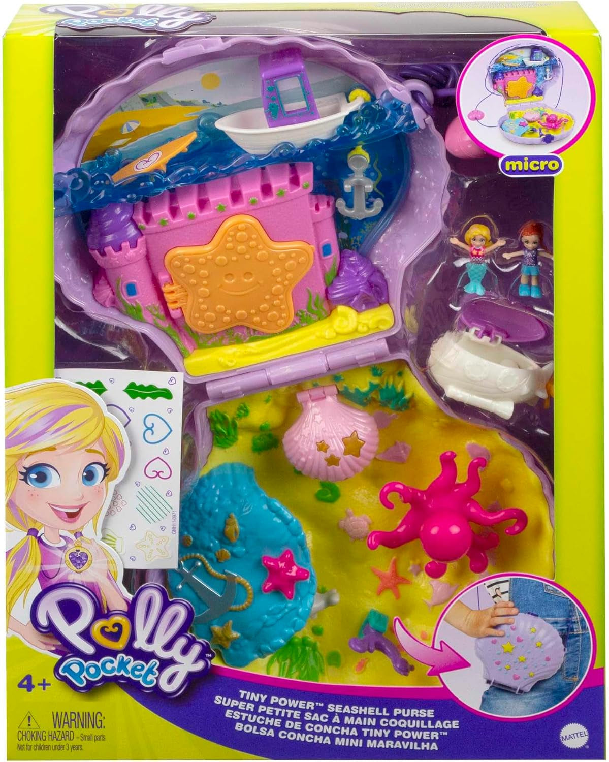 Polly kapesní obal na rakev kolem skořápky pod vodou 2 panenky 1 ponorka Polly kapesní mořská panna hračka 4 roky stará hračka GNH11 Naty Shop Dolls