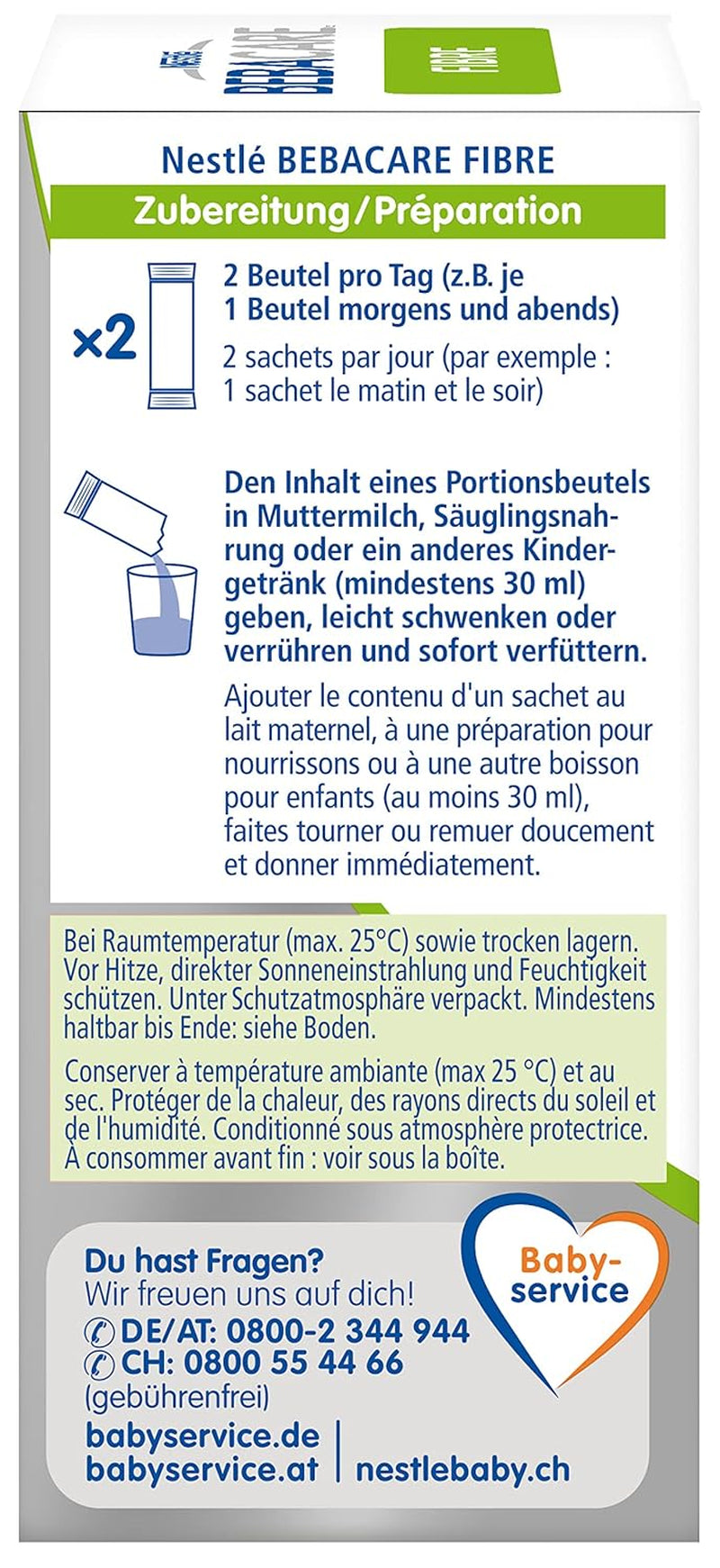BEBACARE FIBER bezlepkový doplněk stravy pro šetrné trávení, doplněk stravy pro kojence od narození a malé děti, 1x (20 x 2,2g)