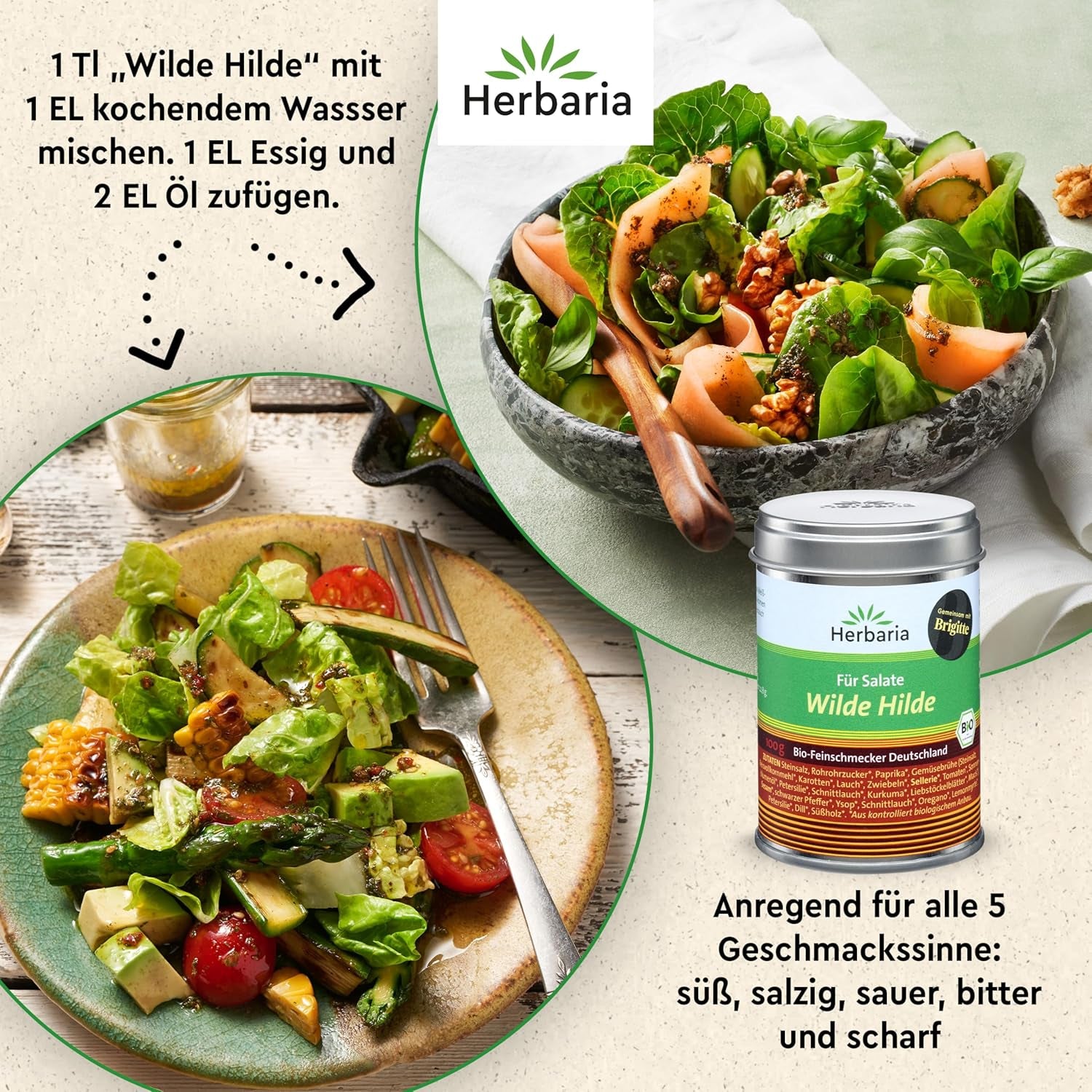 Herbaria Wilde Hilde bio 100g M-Dose-fertige Bio-Gewürzmischung - Saladgewürz für ausgefeilte Salade - mit erlesenen Ingredience - in nachhaltiger Aromaschutz-Dose