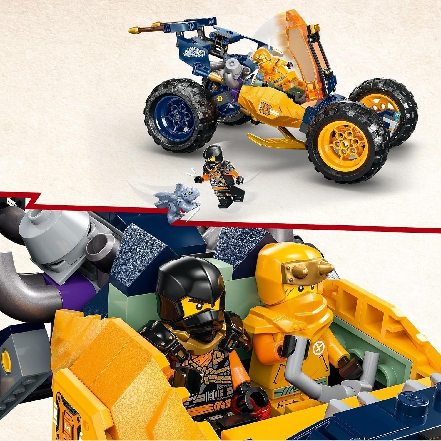 LEGO NINJAGO Arin's Ninja terénní bugina, Ninja hračka s autem, drakem a 4 minifigurkami, dobrodružná sada buggy pro děti, dárek k narozeninám pro chlapce a dívky 7 let 71811 Stavebnice Beuche den LEGO-Store