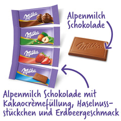 Milka Naps Mix 1 X 1,702 Kg, Mini-Schokoladentäfelchen Aus Alpenmilch, Erdbeer, Haselnuss Und Crème Au Cacao Naty Shop