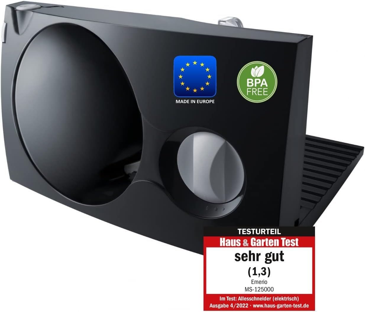 Univerzální kráječ Emerio "Made in EU" MS-125000, čepel z nerezové oceli Made in Germany, nastavitelná 0-17 mm, 100W Naty Shop Single Black struhadla a kráječe