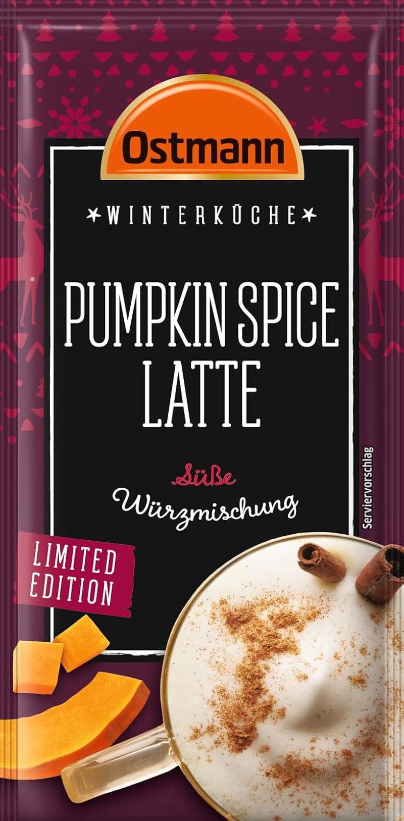 Ostmann Gewürze – Pumpkin Spice Latte Würzmischung, zum Einrühren in Milch mit Kaffee nebo Espresso, mit Kürbispulver, 16 g im Beutel (Verpackungsdesign kann abweichen)