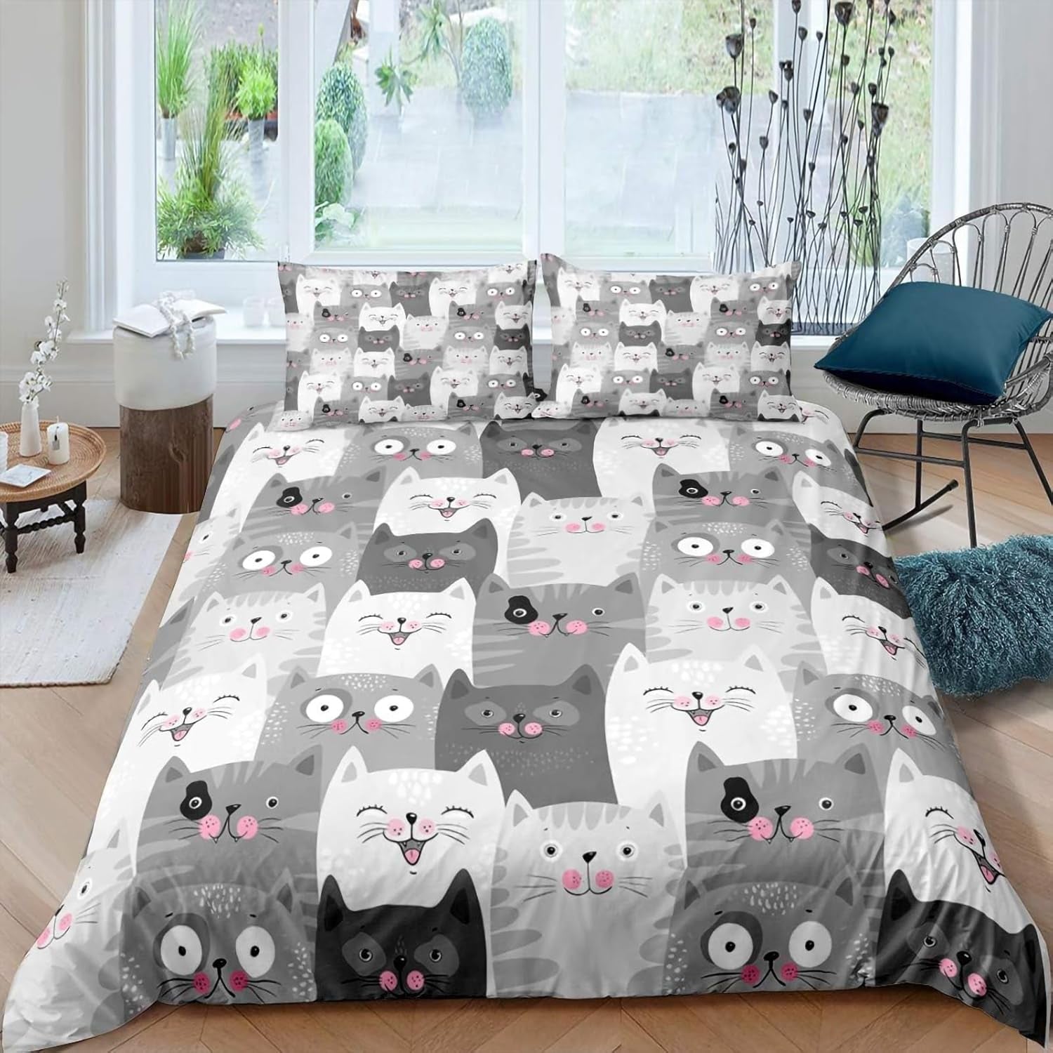 Dětská Mädchen Roztomilá Katze Kitty Katzenmotiv Bettwäsche Kinder Katzenbettwäsche Kinderbettwäsche Povlečení do postele Sada ložního prádla 135×200Cm