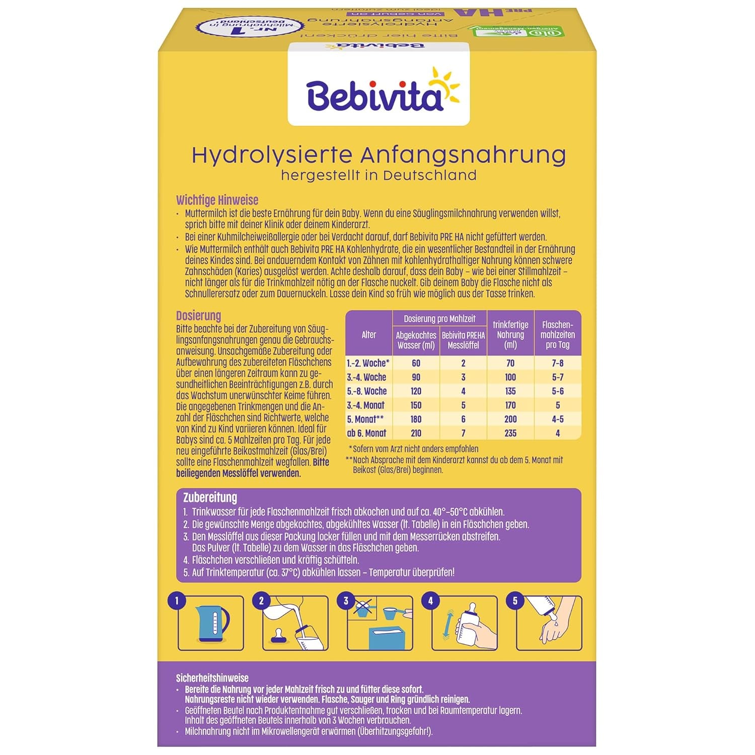 PRE HA (5 x 500 g), hydrolyzované sušené mléko od narození, obsahuje pouze laktózu jako sacharid, vhodné pro dokrmování