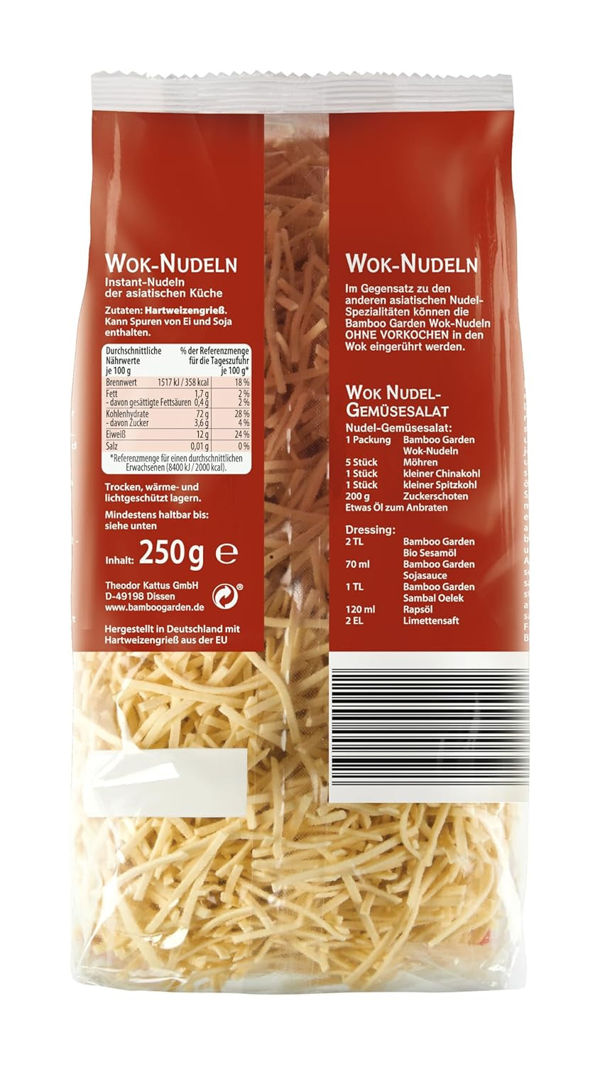 Bambusová zahrada - Wok nudle | Instantní nudle s vejcem | Mixujte, není nutné předvaření | Pro asijské wok pokrmy | 250 g v sáčku