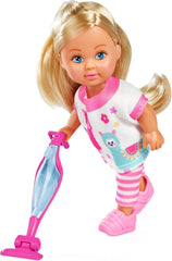 Simba Evi Love Home Puppe – Ankleidepuppe mit 2v1 Staubsauger, Haushalts Rollenspiel mit Zubehör, kleine Modepuppe zum Spielen, 12 cm, ab 3 Jahre