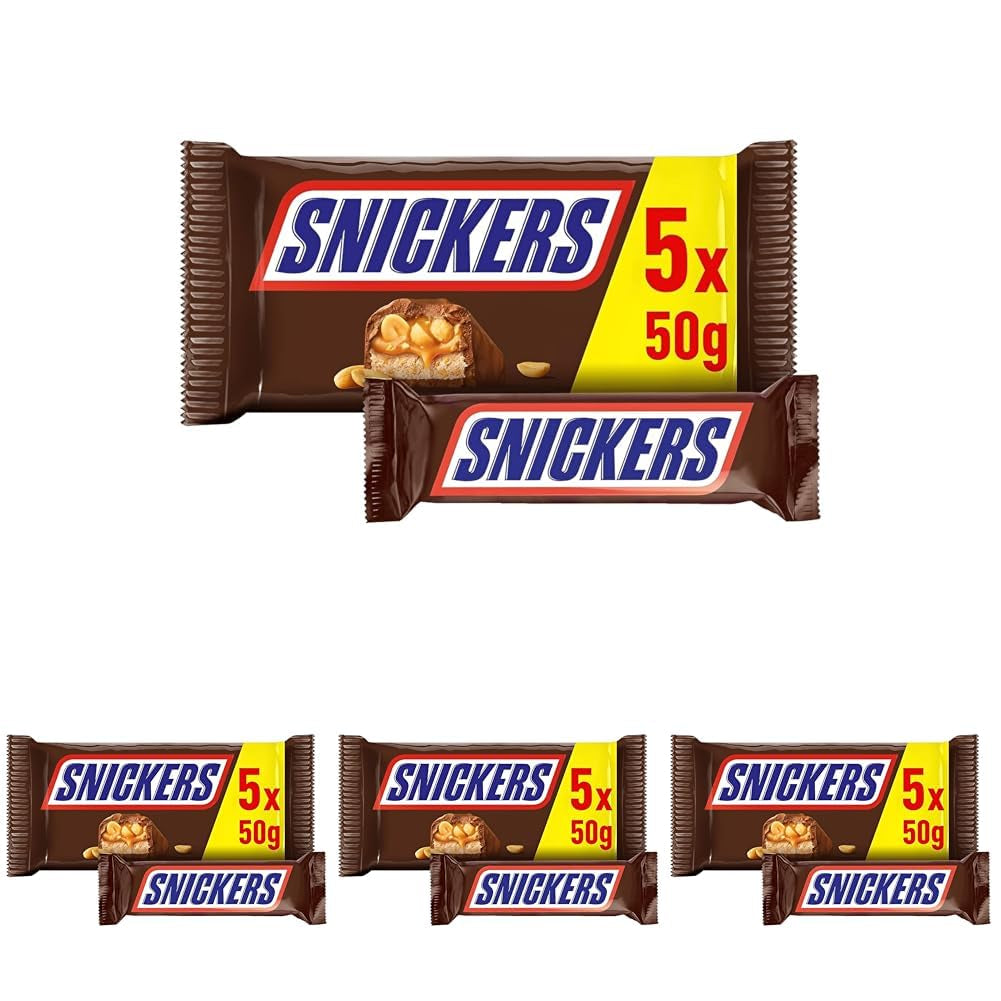 Snickers Čokoládová tyčinka Arašídový karamel 5 tyčinek | Fotbalová svačina | (1 x 5 x 50 g)