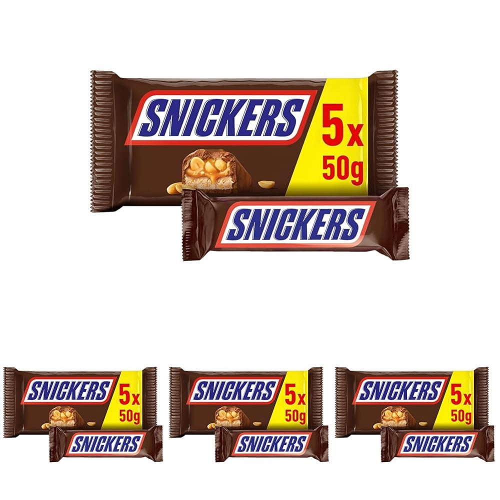 Snickers Čokoládová tyčinka Arašídový karamel 5 tyčinek | Fotbalová svačina | (1 x 5 x 50 g)