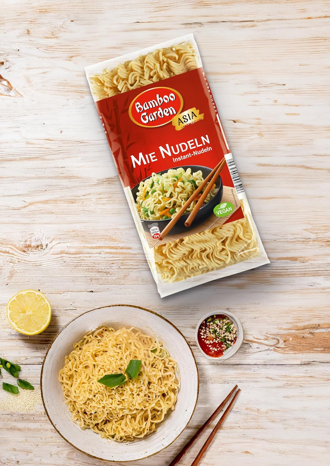 Bambusová zahrada - Mie Noodles | Instantní nudle pro asijskou kuchyni | Ideální pro wok pokrmy nebo polévky Vegani | 250g sáček