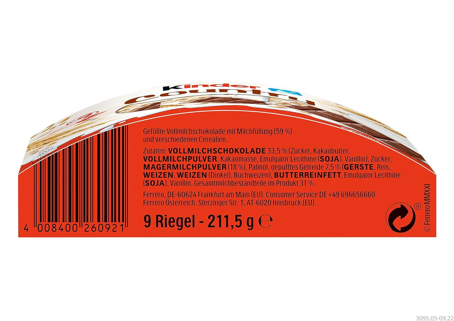 Tyčinky Kinder Country, 9 tyčinek, 212 g