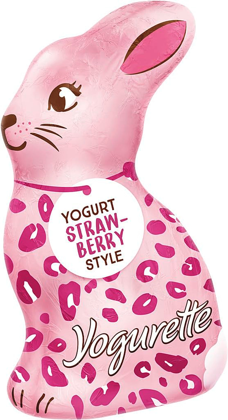 Velikonoční zajíček s jogurtem 75g – Čokoládový zajíček na Velikonoce – Bílá čokoláda s jogurtem a ovocnými jahodovými chipsy – Čokoládový zajíček na Velikonoce a velikonoční košík – Čokoládový dárek – Velikonoční dárek