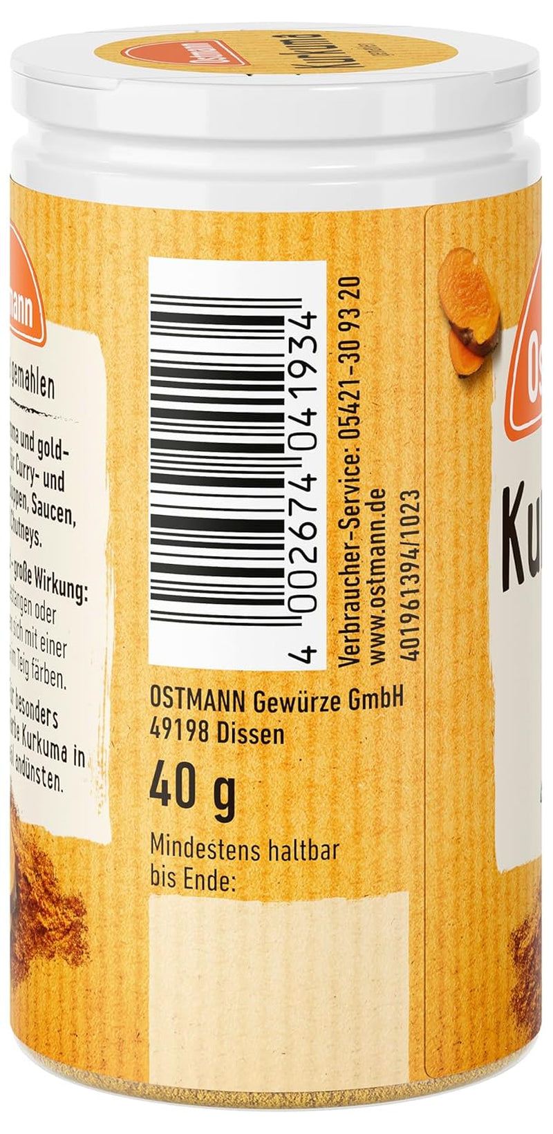 Ostmann Gewürze - Kurkuma gemahlen | Perfektes Gewürz für Curry- und Reisgerichte | Verleiht Gerichte eine goldgelbe Farbe | Přírodní ingredience | 40 g v Der Streudose