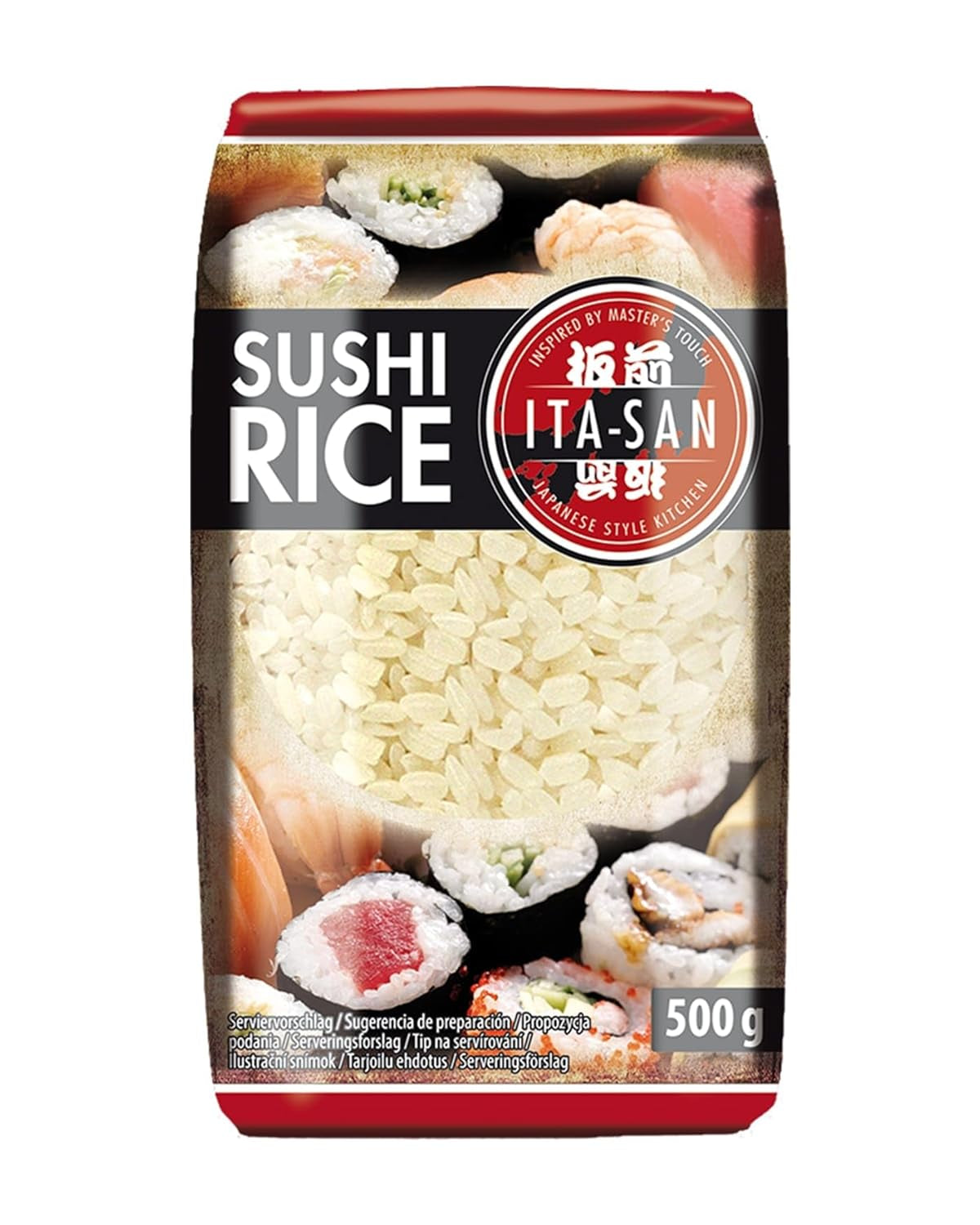 ITA-SAN Sushi rýže, kulatá zrna, špičková kvalita, 100% čistá odrůda, rychlá a snadná příprava, veganská, halal, bez lepku (1 x 500 g)