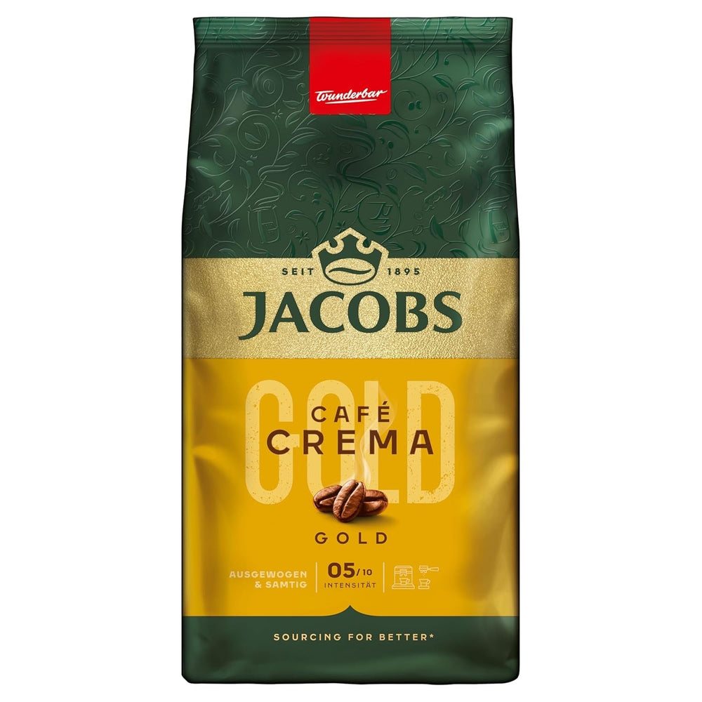 Jacobs Café Crema Gold Kaffeebohnen 1 kg – Vollmundig, Aromatisch, Fruchtige Notes, Arabica & Robusta Bohnen, Intensität 5/10, Ideální pro Café Crema Naty Shop Crema Gold 1 kg
