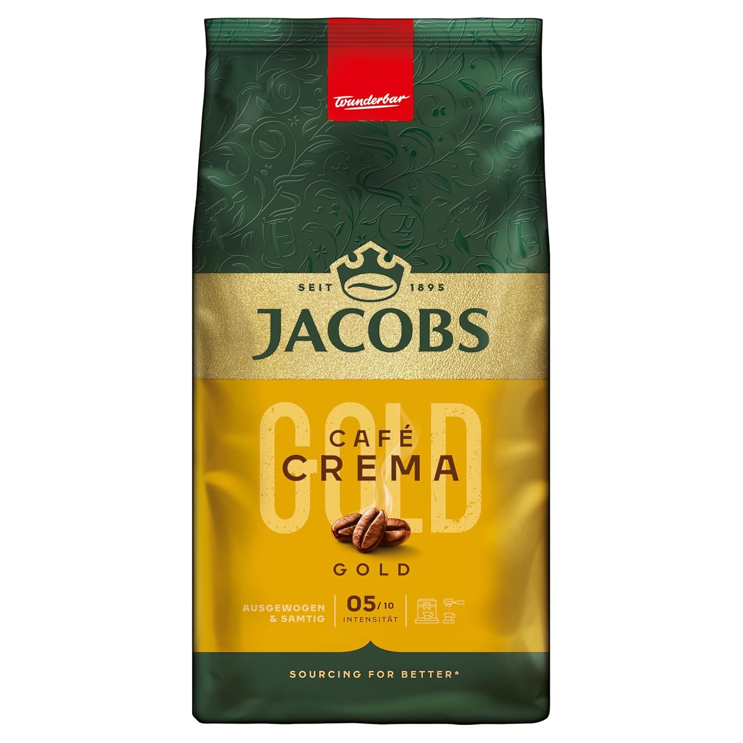 Jacobs Kaffeebohnen Café Crema Gold, vollmundig & fruchtig, geröstet in Bremen, Intensität 5/10, Kaffee ganze Bohnen, 1 kg